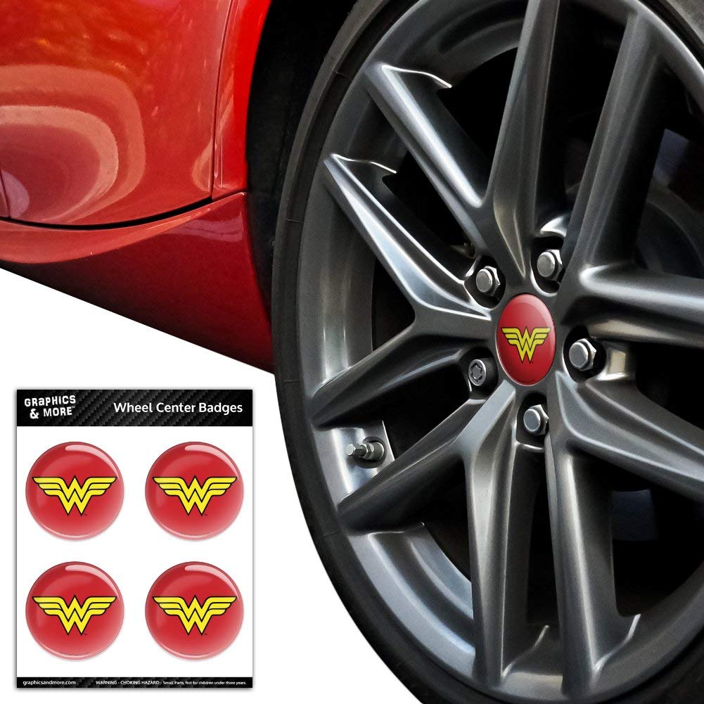 Wonder Woman Classic Logo Tire Wheel Center Cap - Resin-Topped Badge Stickers for Cars, Trucks & Motorcycles - DC Comics Superhero Accessories for Auto Enthusiasts
