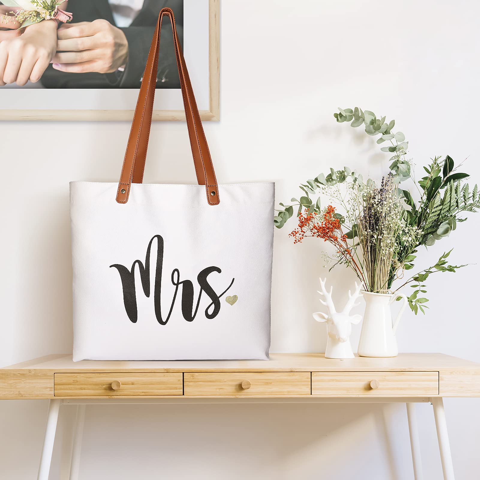 Lamyba Mother of the Groom Gift Set - Elegant White Canvas Tote Bag with Matching Makeup Pouch - Perfect Bridal Shower & Wedding Gift for Moms - Durable Zipper Closure - Ideal for Wedding Events & Special Occasions
