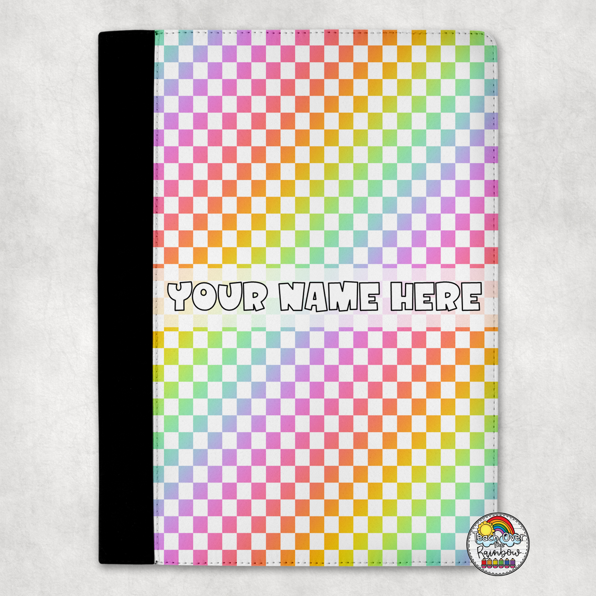 Rainbow Checkered Portfolio Folder - Stylish A4 Document Holder for School, Office & Business - Perfect for Organizing Papers, Presentations & Reports