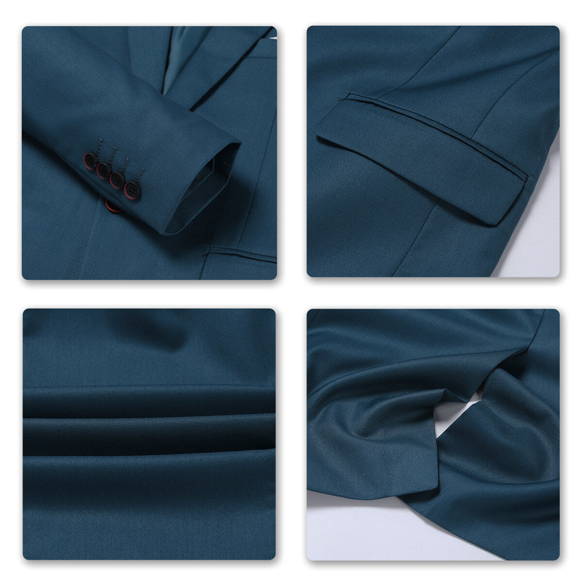 3 Piece Slim Fit Solid Color Jacket - Smart Wedding Formal Suit for Men in Sea Blue | Perfect for Weddings, Proms, Business Meetings & Special Occasions