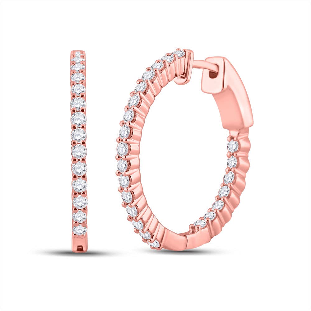 10K Rose Gold Round Diamond Hoop Earrings for Women - 1 CTTW Inside-Outside Design | Perfect for Weddings, Parties & Everyday Elegance