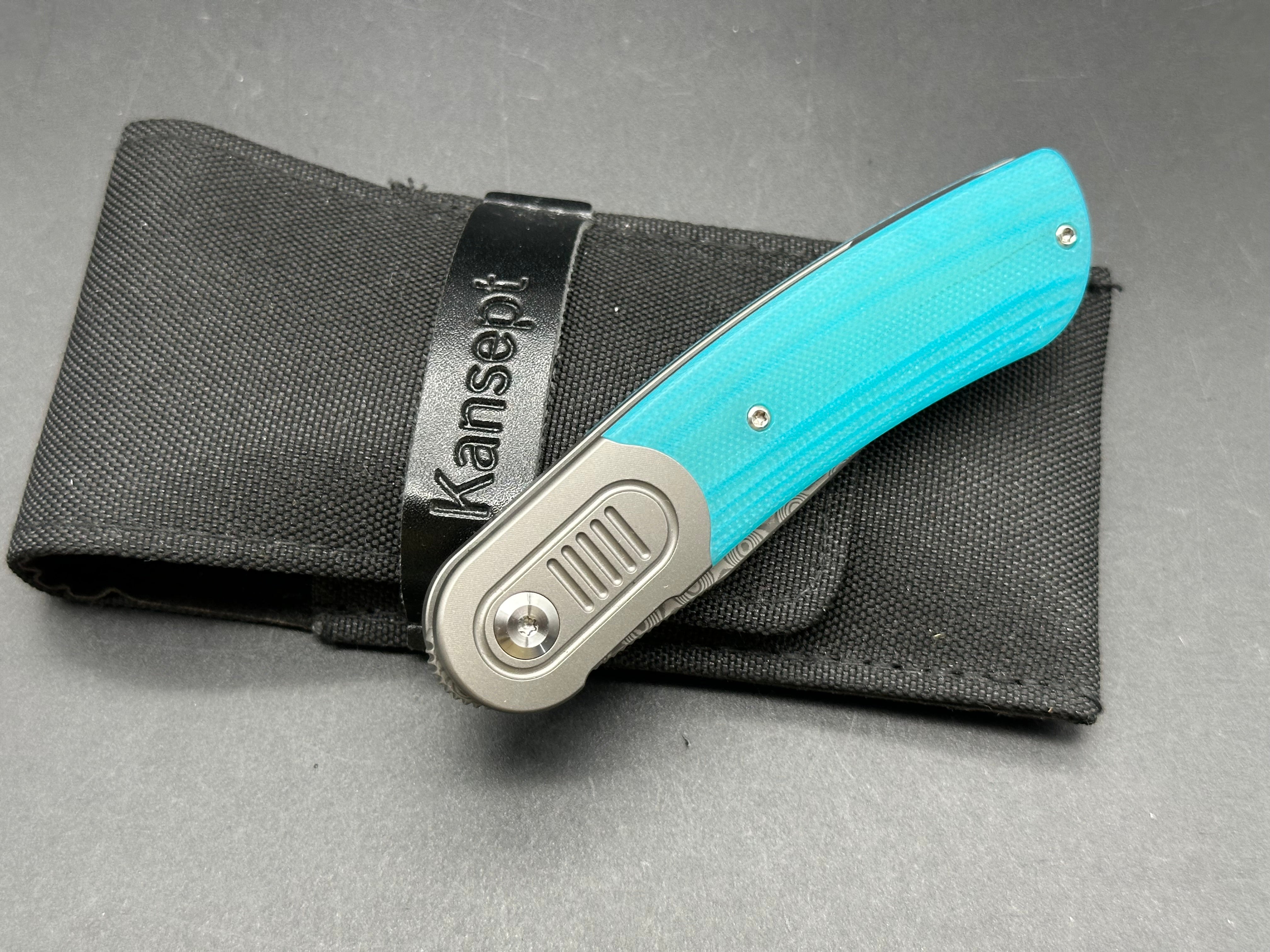 Kansept Reverie Damascus Folding Knife with G10 Handle in Tiffany Blue - Perfect for EDC, Outdoor Adventures & Collectors