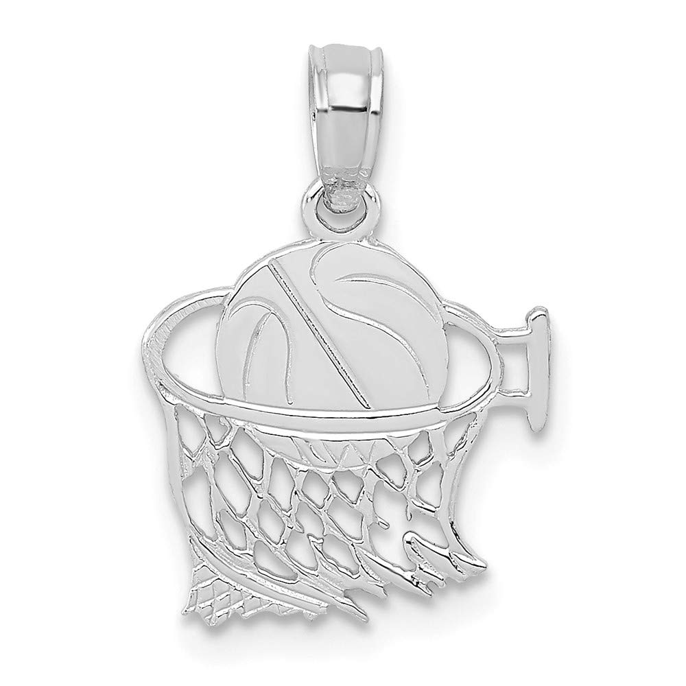 14K White Gold Basketball in Net Charm Pendant - Elegant Sports Jewelry for Necklace, Gift for Basketball Lovers & Athletes - Perfect for Game Days, Graduation & Special Occasions