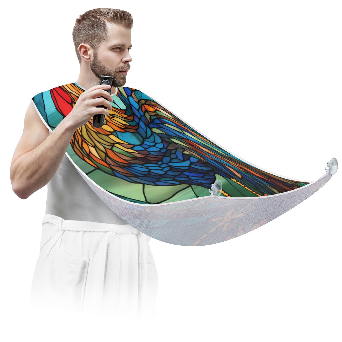 Rooster Glass Painting & Beard Shaving Bib for Men | Hair Dye & Makeup Apron | Artist & Barber Cape for Hair Cutting | Beard Hair Catcher for Sink | Perfect Gift for Barbers & Stylists | Great for Salon, Home Grooming & Art Projects