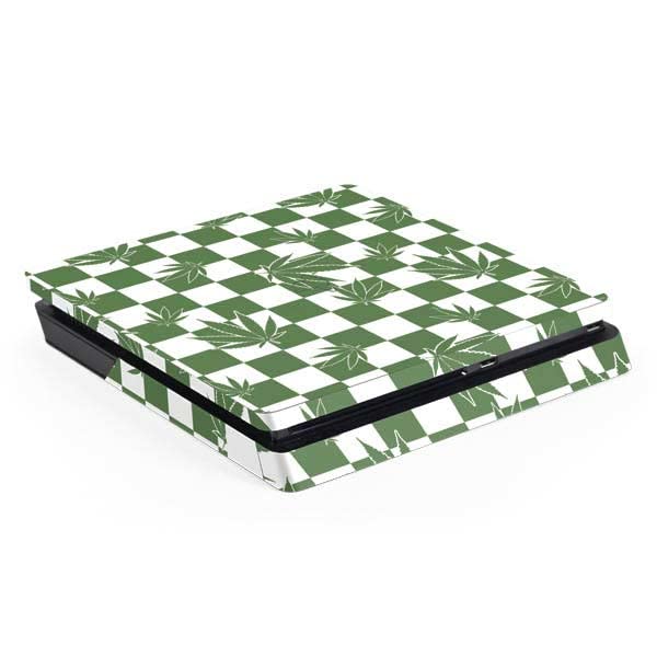 Skinit Custom Gaming Skin Decal for PS4 Slim - Original Marijuana Green Checkered Design | Protective Cover for PlayStation 4 Slim Console | Perfect for Gamers & Collectors
