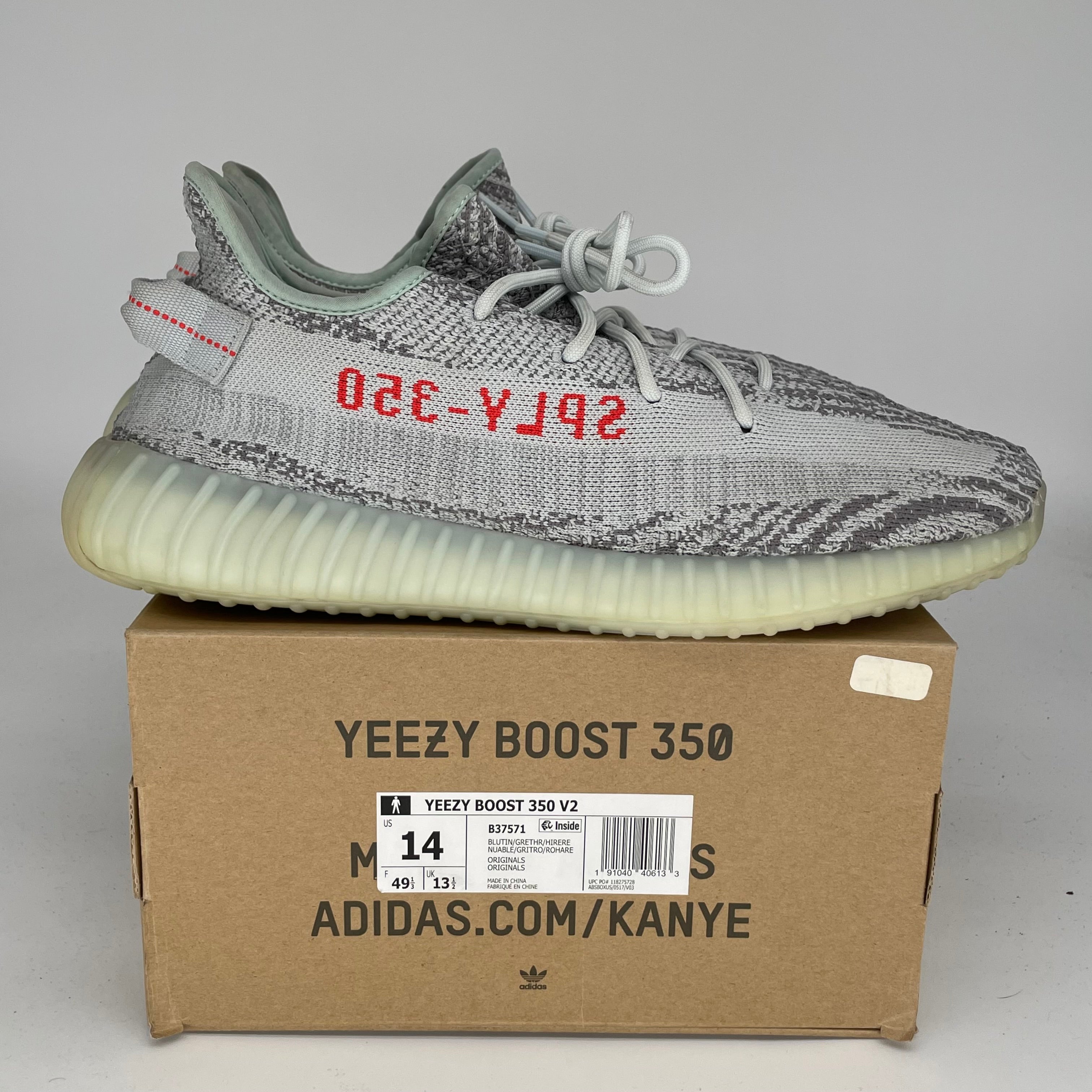 Adidas Yeezy Boost 350 V2 Blue Tint Sneakers - Men's Size 14 [B37571] | Comfortable Running Shoes for Casual Wear & Street Style