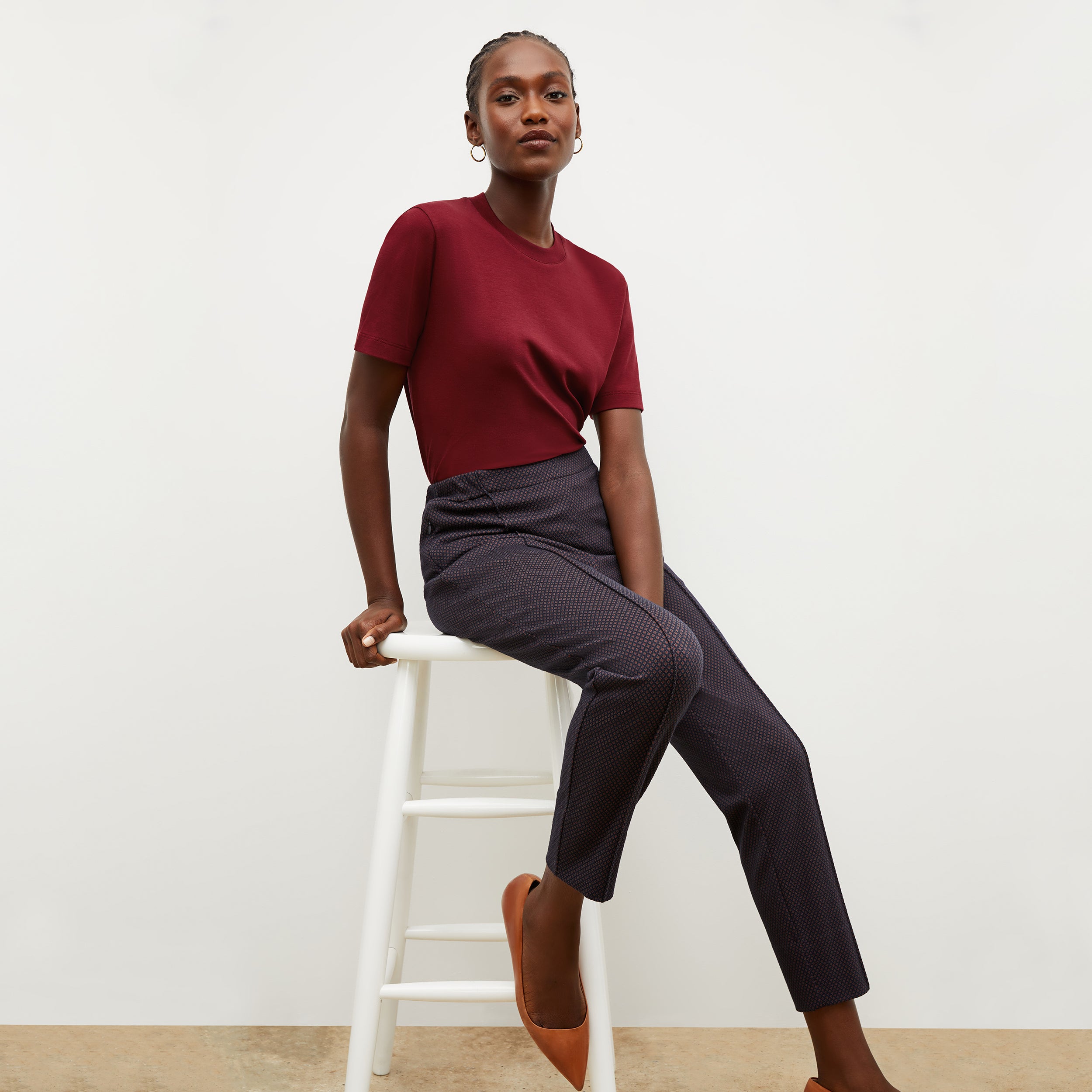 Colby Pant Stretch Foulard Knit Women's Casual Pants - Navy Multi Color for Work, Travel & Everyday Comfort