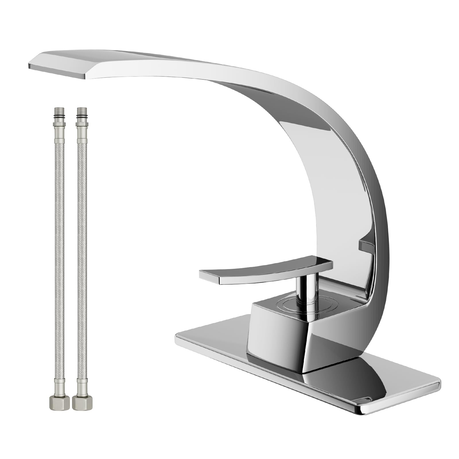 Modern Single Hole Bathroom Sink Faucet - 1-Handle Chrome Solid Brass Lavatory Faucet with Curved Spout - Perfect for Small Bathrooms, Powder Rooms & Vanities