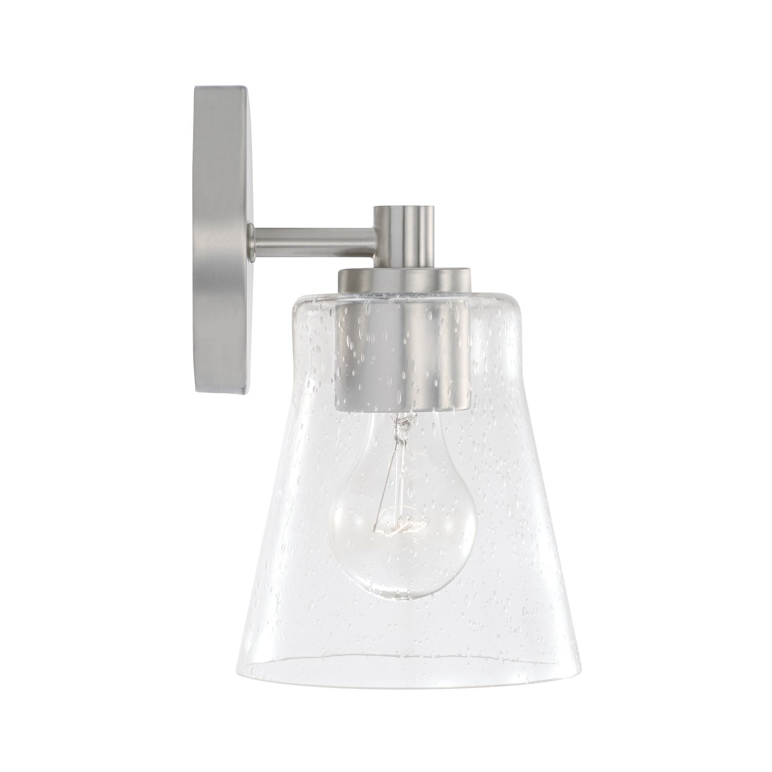 Capital Lighting One Light Wall Sconce - Modern Plug-in Wall Lamp for Bedroom, Living Room & Hallway - Brushed Nickel Finish with Clear Glass Shade