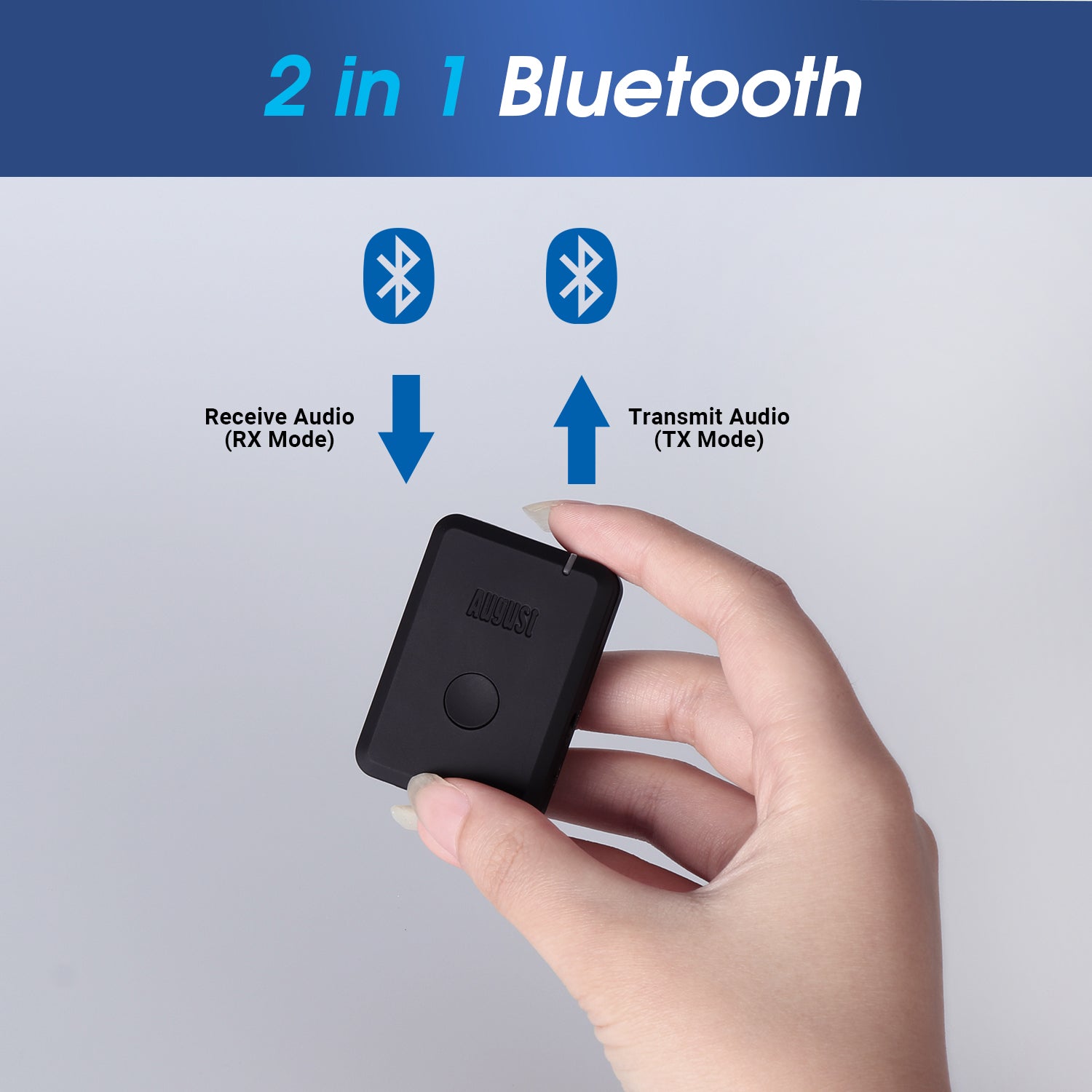 August MR260B Bluetooth 5.0 Audio Receiver & Transmitter - Wireless Adapter for Car, Home Stereo, Headphones | Hands-Free Calling, Dual Link, AUX 3.5mm | Certified Refurbished (Great for Commuting, Gym, Travel & Home Entertainment)