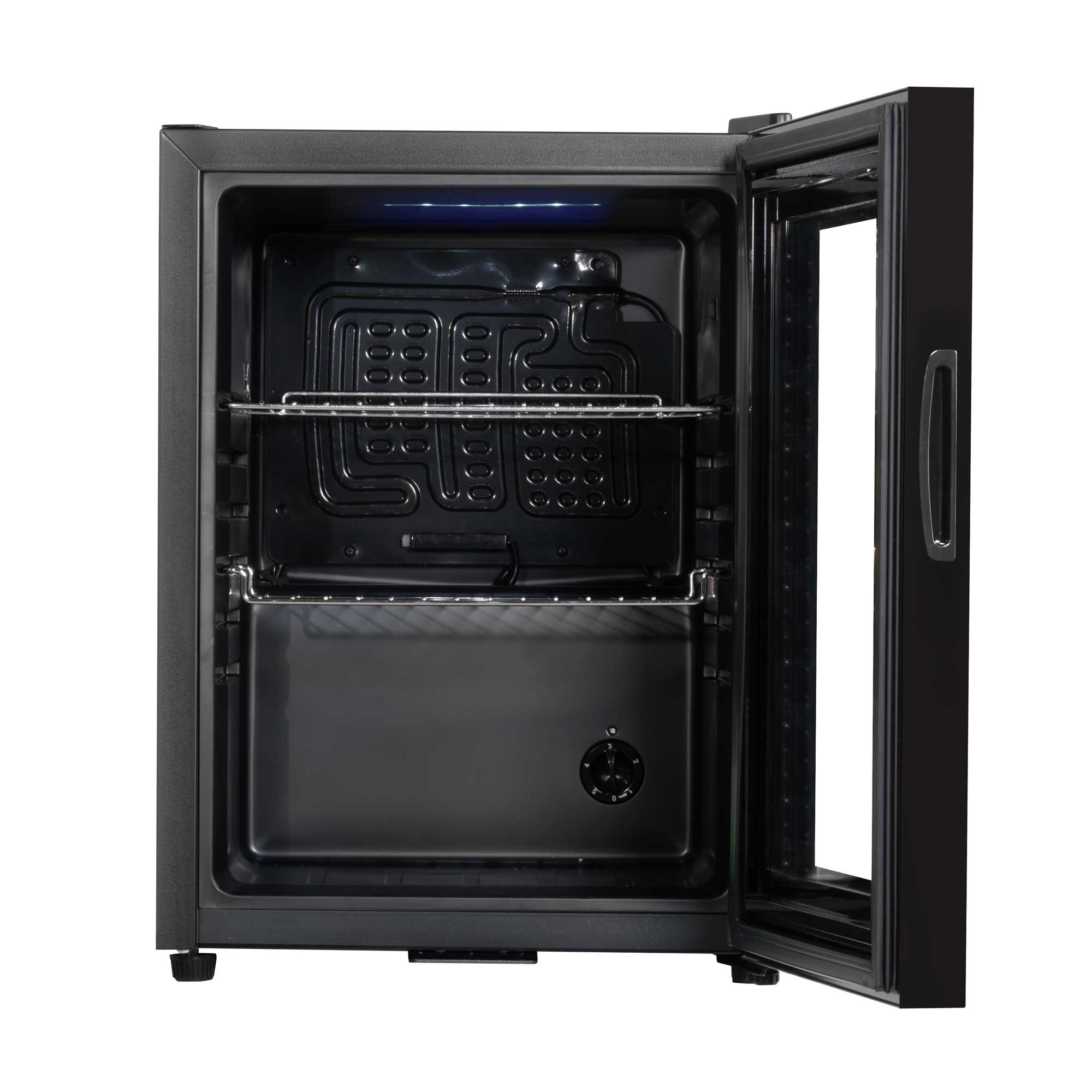 Baridi 40L Mini Fridge with LED Light - Compact Beverage Cooler for Beer, Wine & Soda - Energy Efficient Black Glass Door Refrigerator for Home, Office, Dorm & Bar Use