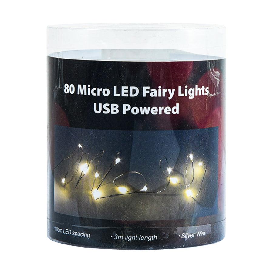 TRENDECOR USB-Powered 80 LED Dewdrop String Lights - 8M Silver Wire, Warm White - Perfect for Bedroom, Wedding, Party & Home Decor