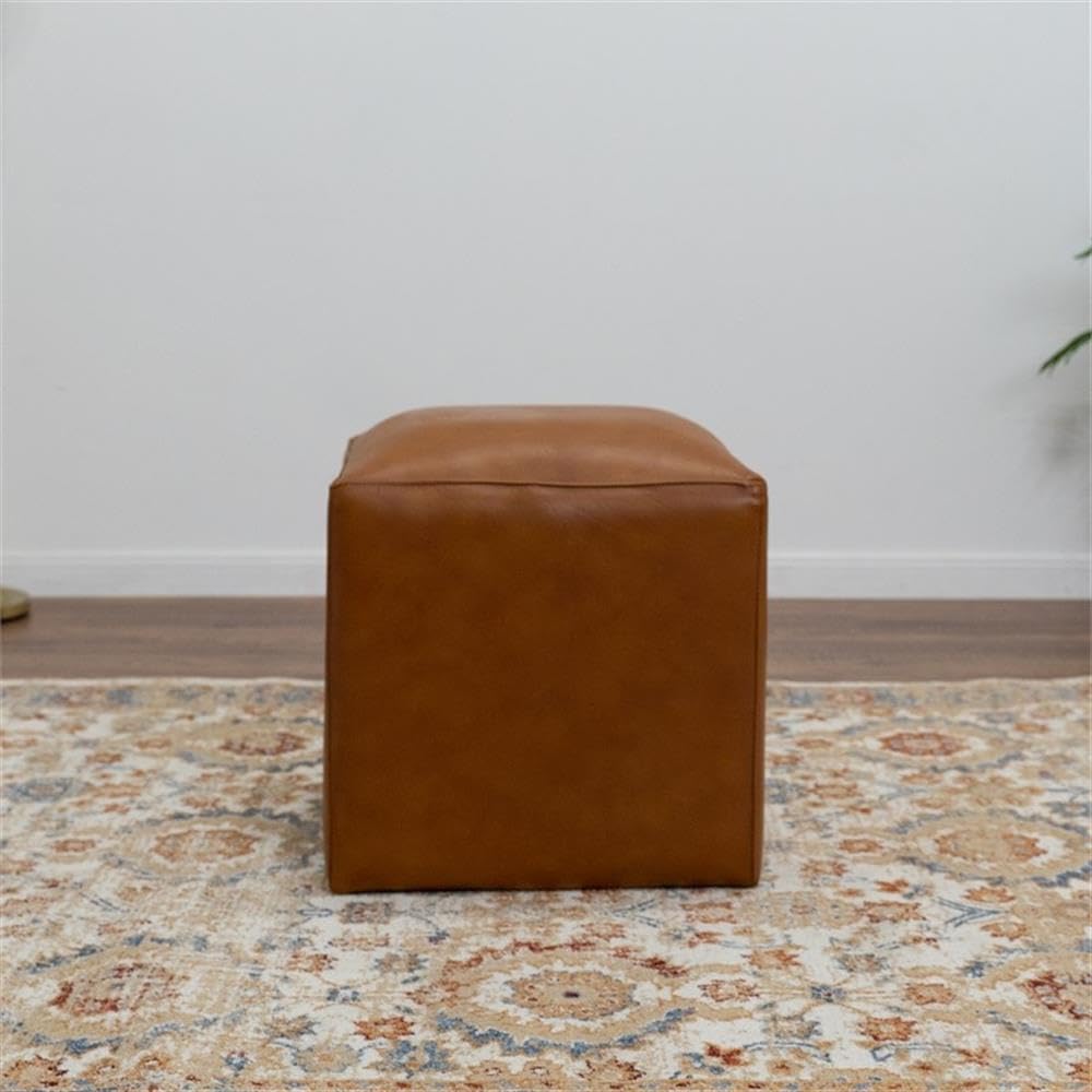 Home Square 2-Piece Genuine Leather Furniture Set - Bench & Ottoman for Living Room, Bedroom, or Entryway Decor