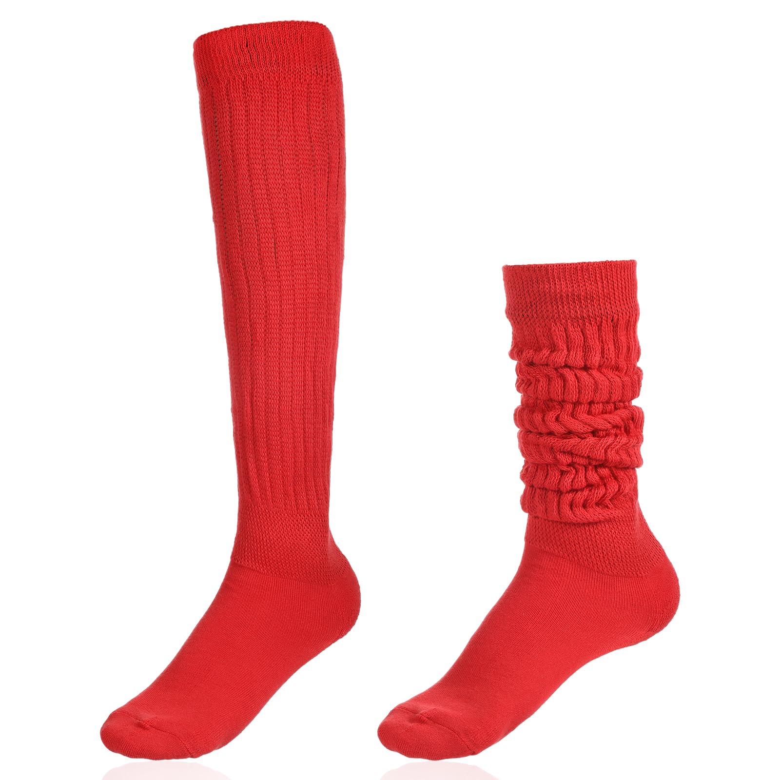 Women's Knee High Red Slouch Socks - 80s 90s Retro Style Long Boot Socks for Girls & Women | Perfect for Vintage Outfits, Costume Parties & Winter Layering