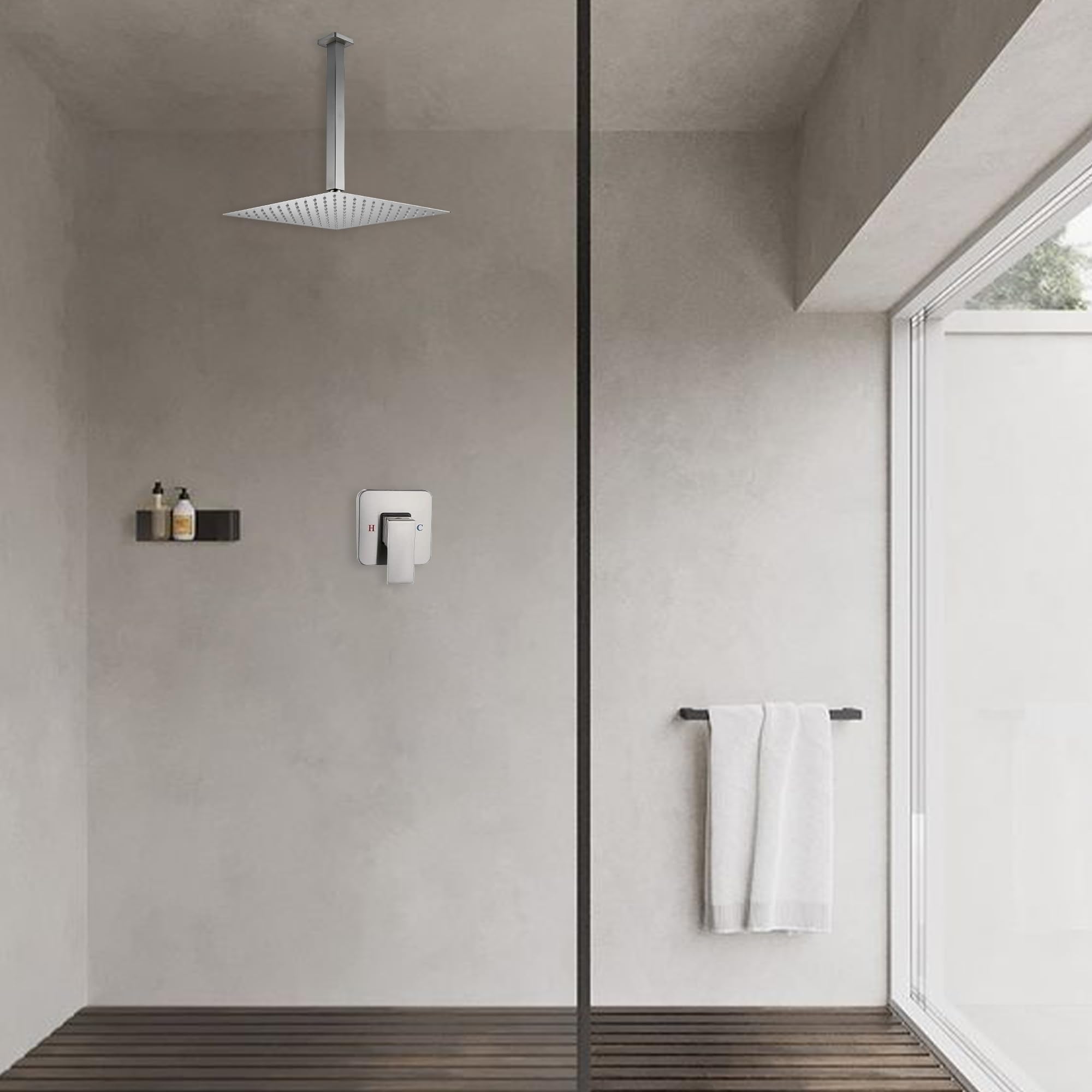 10 Inch Brushed Nickel Ceiling Shower System - Luxury Rainfall Shower Head Combo Set with Valve & Trim | GGStudy Bathroom Faucet for Modern Home Spa Experience