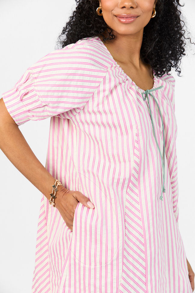 Pink Striped Mini Dress with Panel Design - Flirty & Feminine Summer Outfit for Beach, Party & Date Night