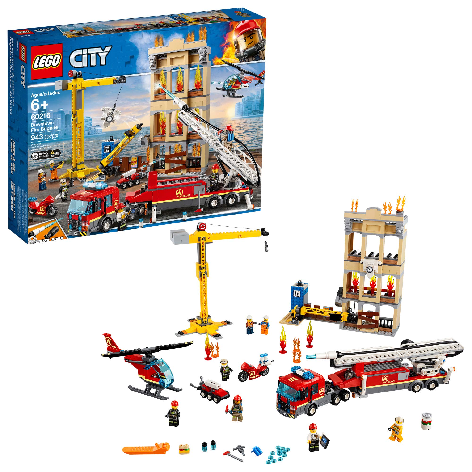 LEGO City Downtown Fire Brigade 60216 Building Kit - 943 Piece Fire Station Playset for Kids Ages 6+, Perfect for Creative Play, Birthday Gifts & STEM Learning Activities