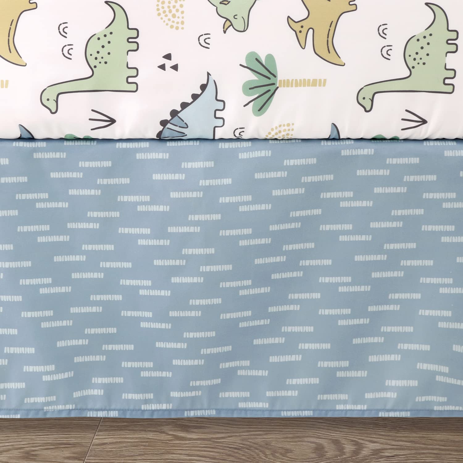 Peanutshell 5-Piece Blue Dinosaur Baby Crib Bedding Set for Boys - Soft Fitted Crib Sheets, Blanket & Dust Ruffle Comforter - Newborn, Infant & Toddler Nursery Decor - Perfect for Baby Showers & Nursery Themes