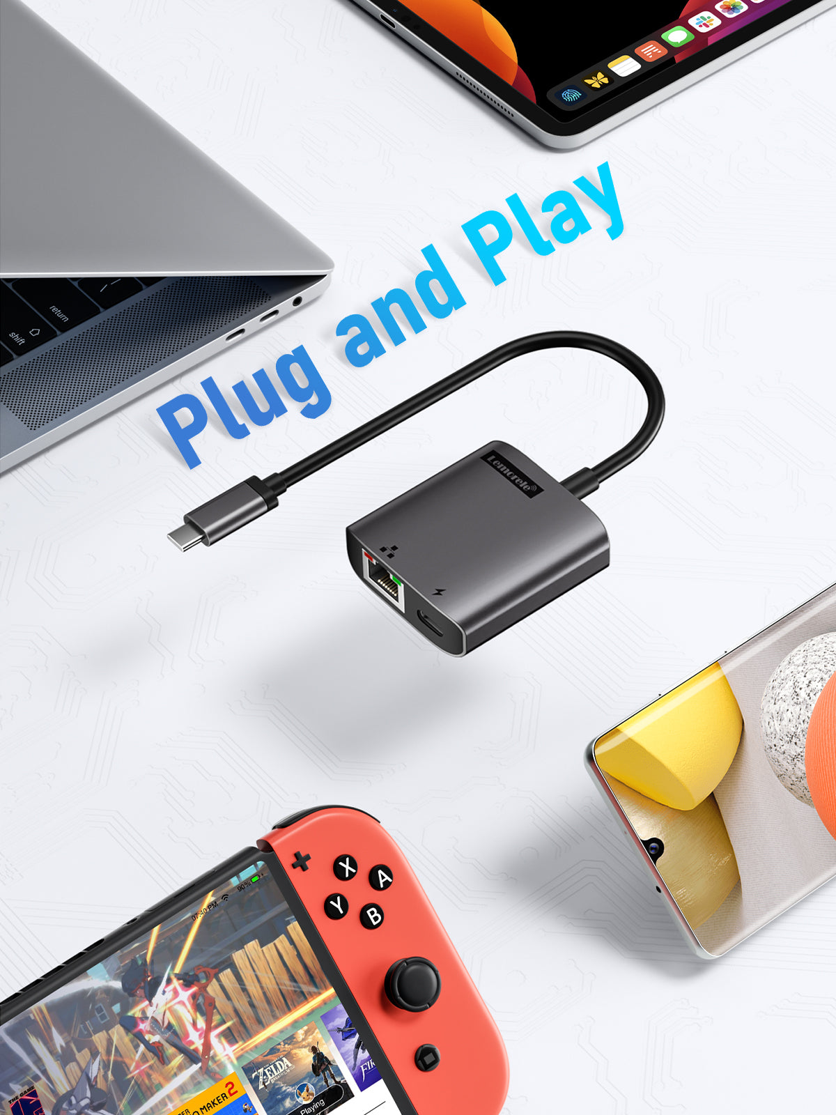 Lemorele USB C to Ethernet Adapter - High Speed Gigabit LAN Network Converter for MacBook Pro/Air, iPad Pro, Chromebook, Windows Laptops - Stable Wired Internet Connection for Work, Gaming & Streaming