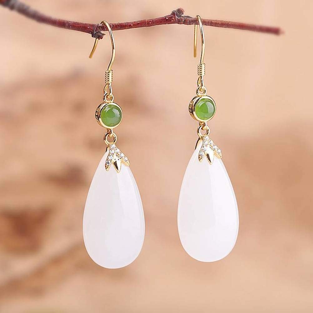 Trendy S925 Sterling Silver Nephrite Drop Earrings for Women - Elegant Stud Earrings Jewelry for Daily Wear, Office, and Special Occasions