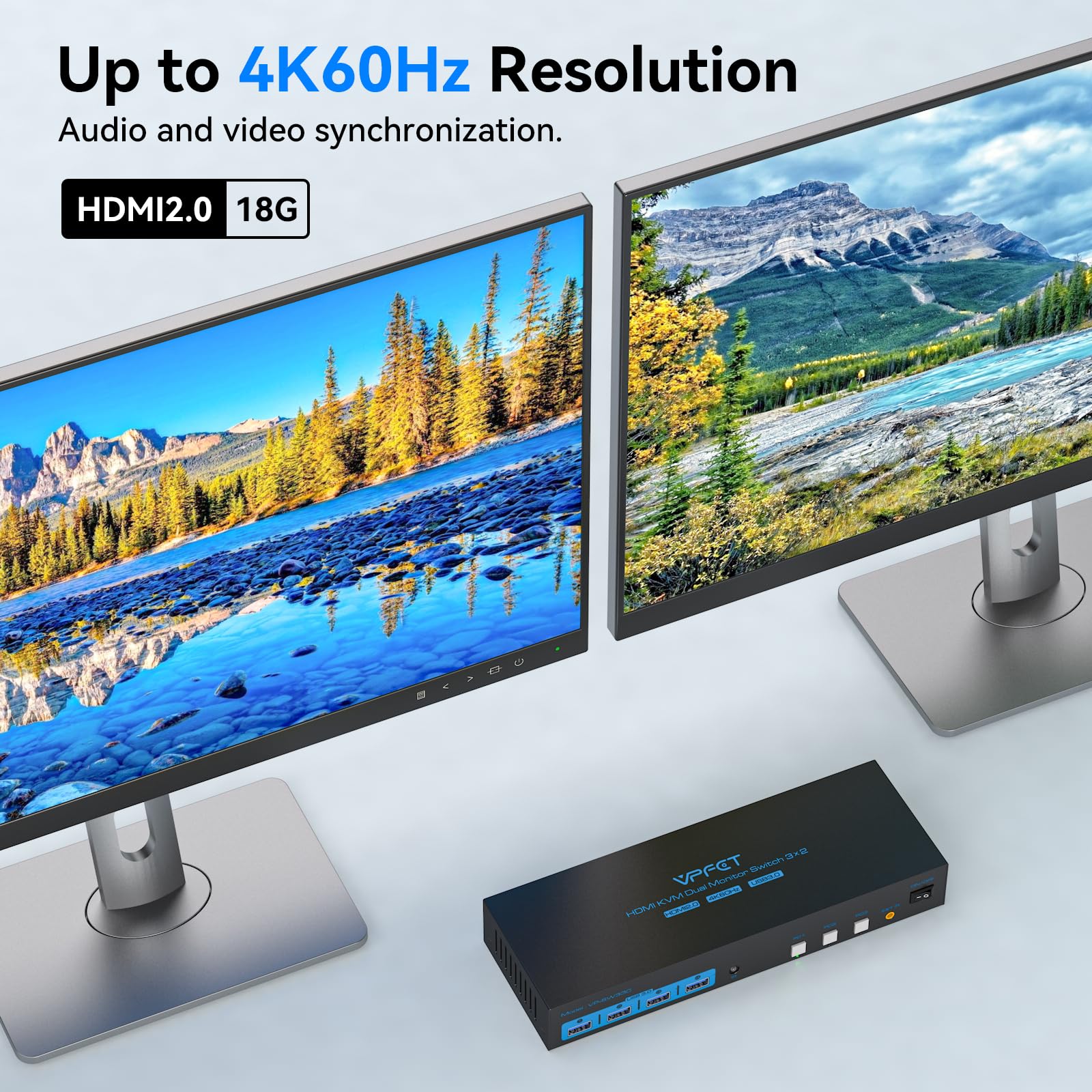 CMSTEDCD 4K60Hz USB 3.0 HDMI KVM Switch - 3 Computers 2 Monitors Sharing with 4 USB Ports & EDID Emulation - Includes 3 USB Cables for Gaming, Office & Home Workstations (Perfect for Multi-PC Setup, Video Editing & Esports)