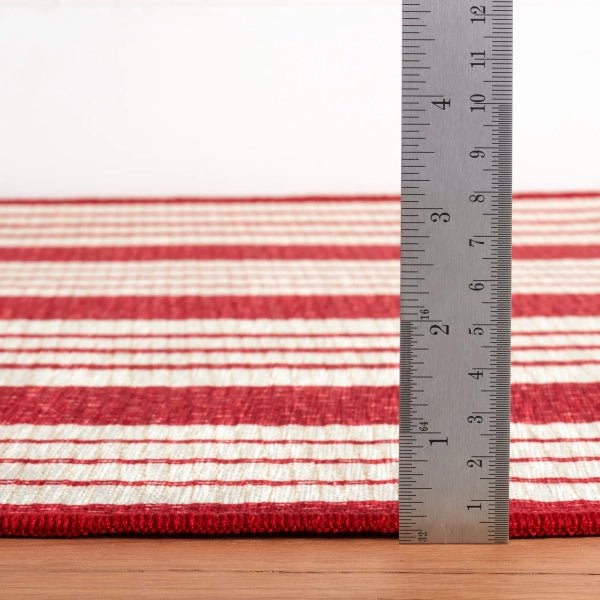 Abby Ticking Red Machine Washable Rug - Soft & Durable Indoor/Outdoor Area Rug for Living Room, Bedroom, Patio - Easy Clean Home Decor
