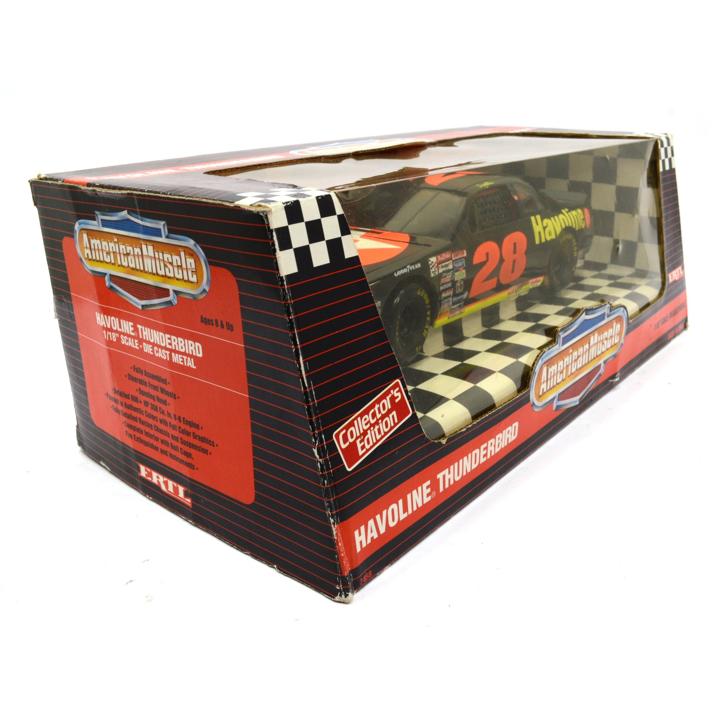 1:18 Scale ERTL Diecast Havoline Thunderbird 1993 American Muscle Car Model - Collectible Vintage Toy for Display & Racing Enthusiasts