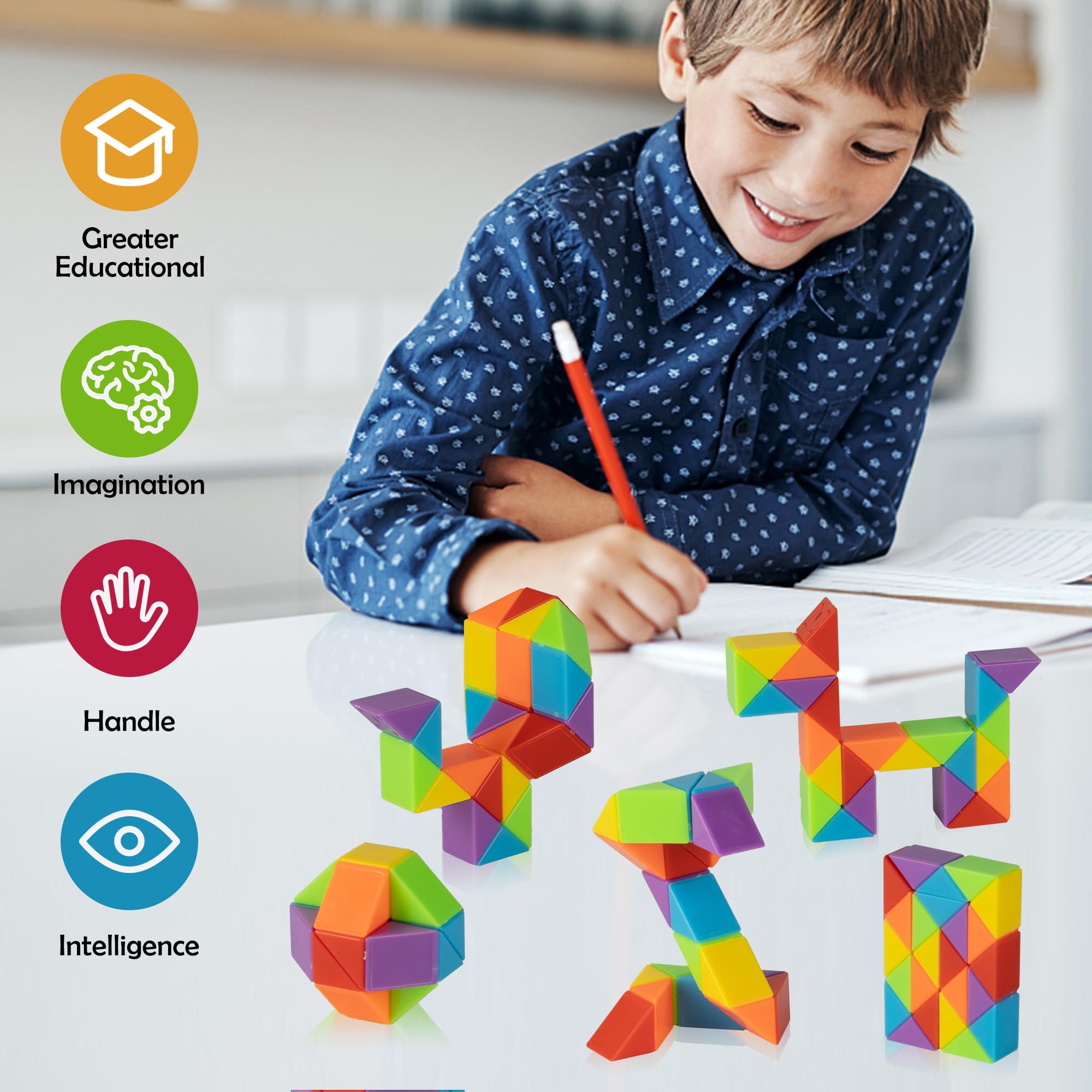 Ganowo Medium Snake Cube Puzzle - 4 Pack Twist Fidget Toys for Stress Relief & Anxiety - Sensory Toys for Kids, Teens, Adults - Perfect for Stocking Stuffers, Goodie Bags & Classroom Rewards