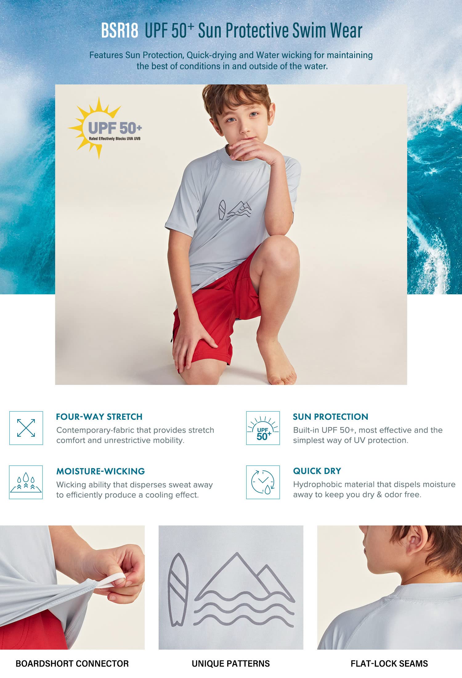 TSLA UPF 50+ Kids Sun Protection Rash Guard - Short Sleeve UV Swim Shirt for Boys & Girls - SPF Surf & Water Shirt for Swimming, Beach, Pool & Outdoor Activities