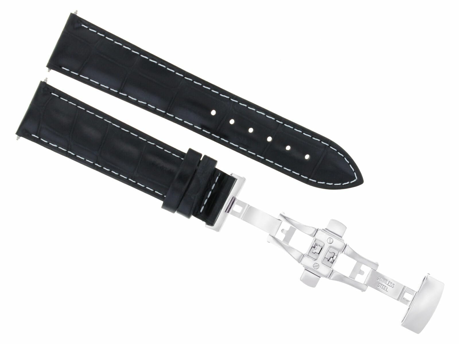 24mm Genuine Leather Watch Band Strap for Breitling Super Ocean Avenger - Black with White Stitching | Replacement Watch Strap for Diving, Swimming & Everyday Wear