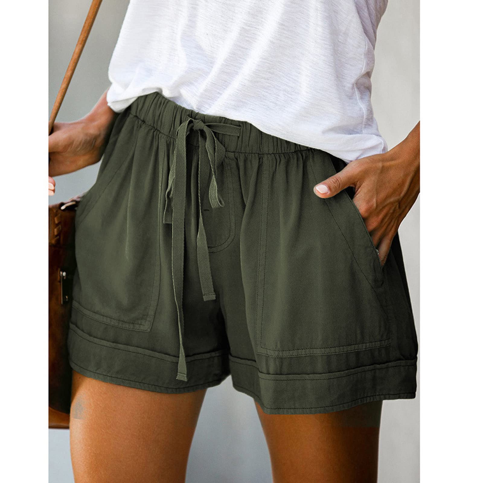 Women's Cotton Shorts with Pockets - Elastic Waist for Summer & Lounge