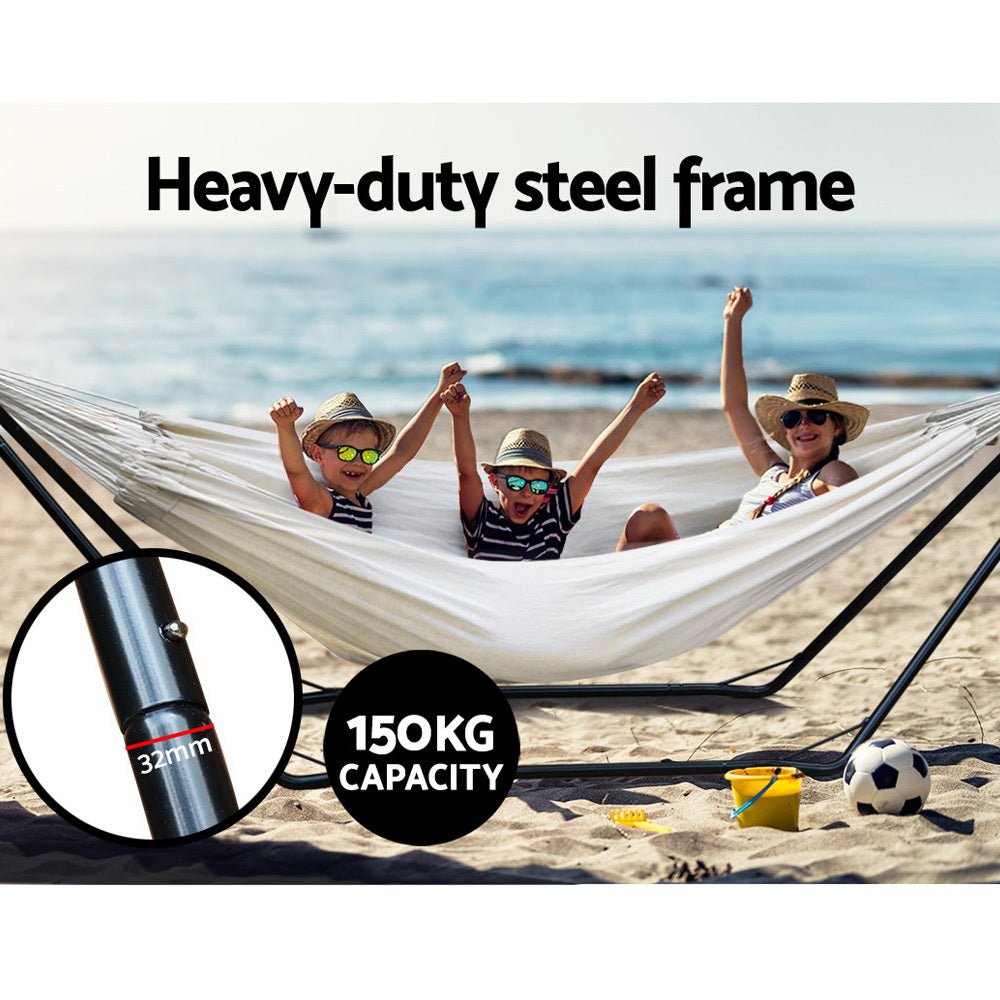 Portable Hammock Bed with Stand - Heavy Duty Steel Frame for Outdoor Camping, Backyard Relaxation & Patio Lounging | Perfect for Camping Trips, Beach Days & Backyard Napping