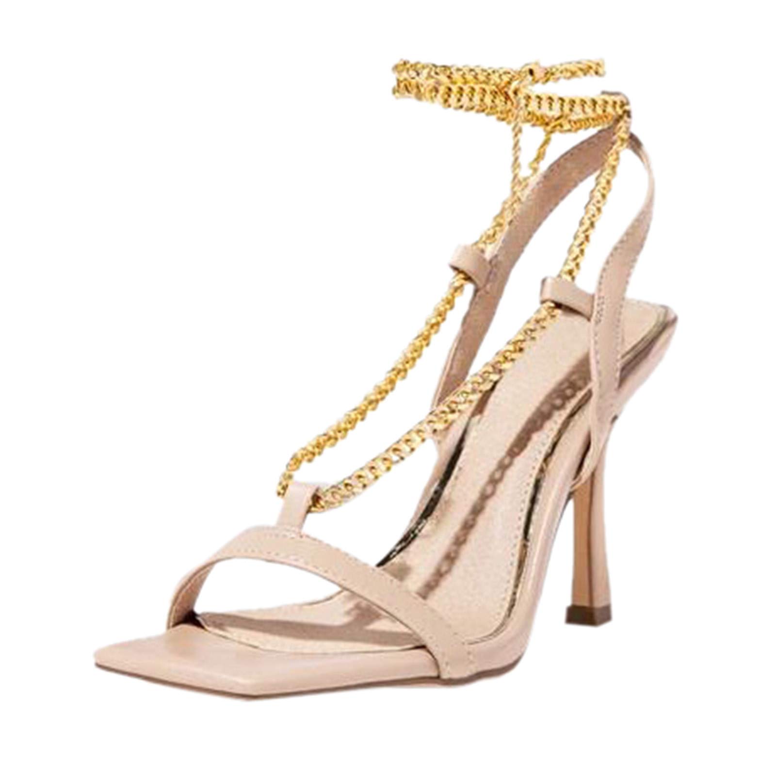 Women's Fashion Sexy Chain Strap High Heel Sandals - Large Size, Pure Color Cross Design for Parties, Weddings & Evening Events