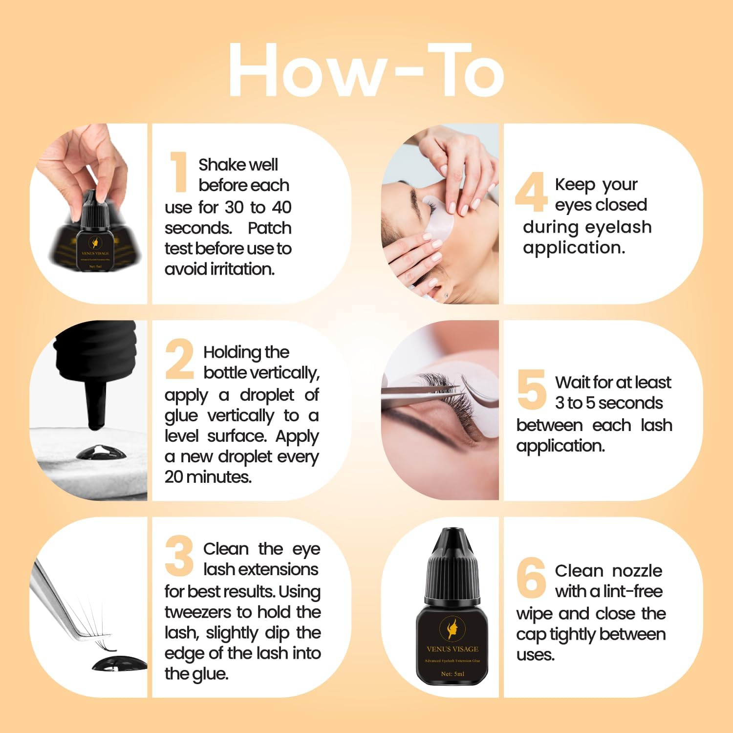 VENUS VISAGE Professional Eyelash Glue - 1-2 Sec Fast Drying, 6-7 Week Long Lasting Bond, Extra Black Strong Hold, Latex Free Lash Adhesive (5ml, 0.16 Fl Oz) - Perfect for Salon, Home Use & DIY Eyelash Extensions
