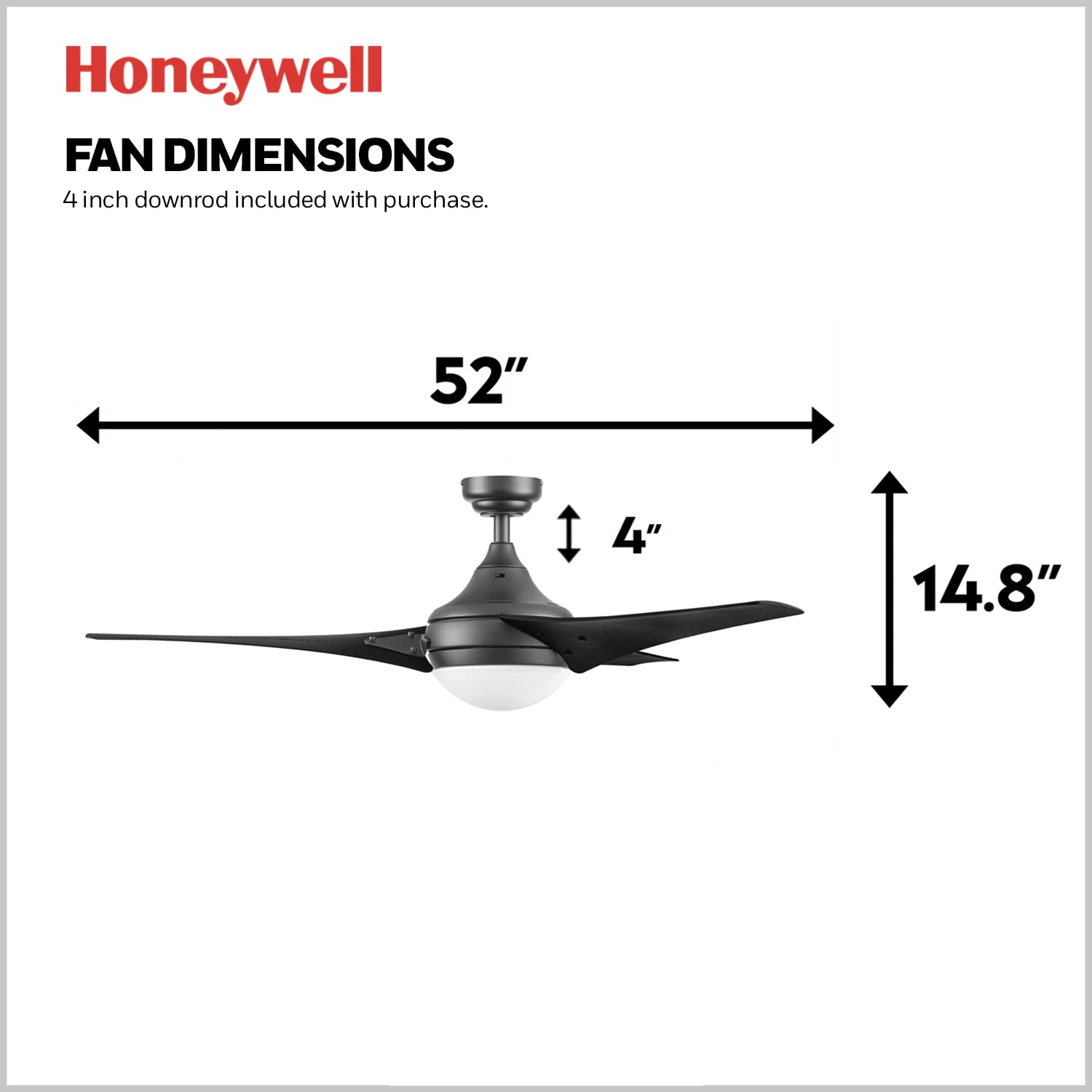Honeywell Neyo 52 Inch Modern LED Ceiling Fan with Light & Remote Control - High Performance Reversible Motor, 3 Wood Blades for Bedroom, Living Room, Kitchen (Espresso) - Model 51800-01