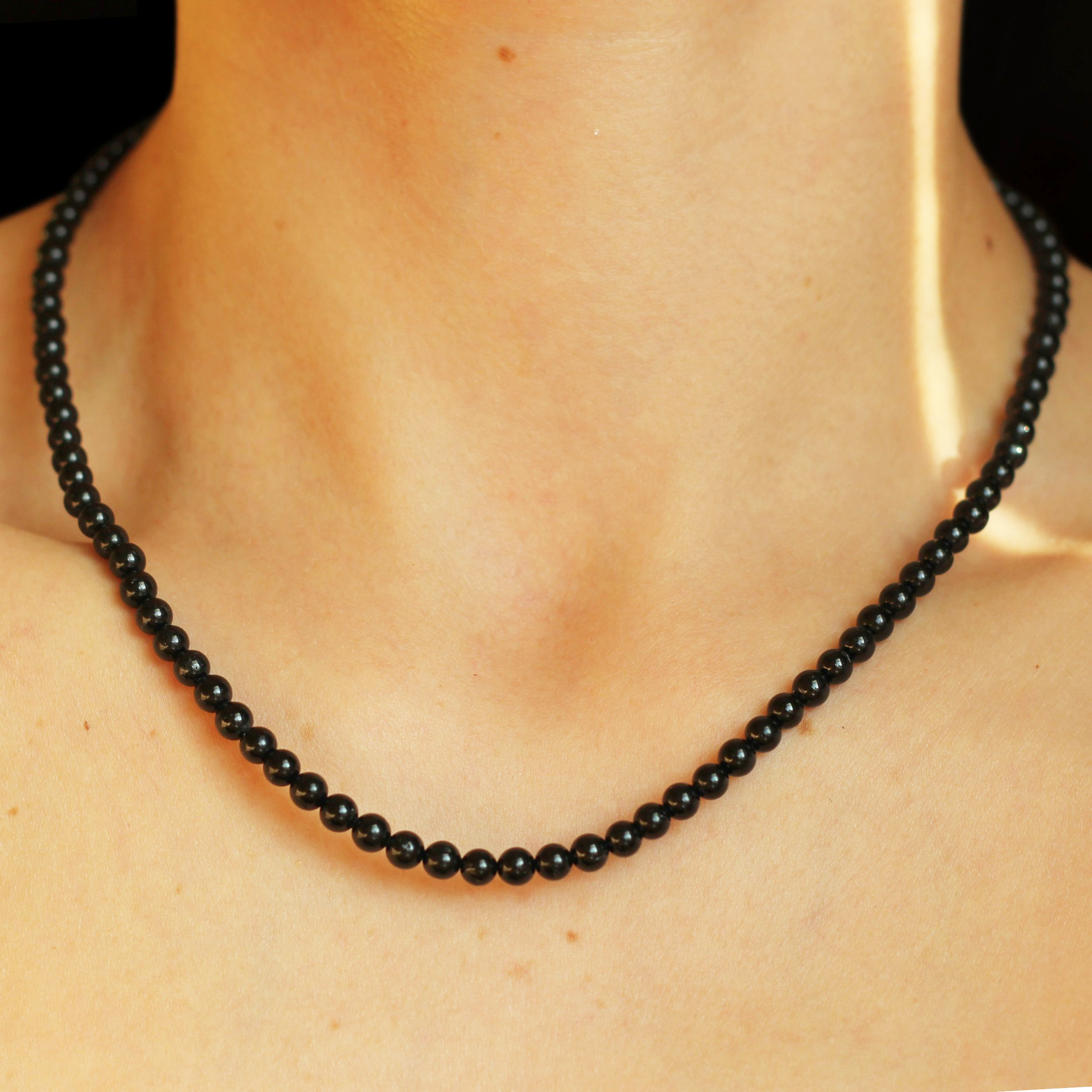 Black Tourmaline Beaded Necklace - Mini Healing Crystal Jewelry for Women - Protection & Positive Energy - Perfect for Meditation, Yoga & Everyday Wear