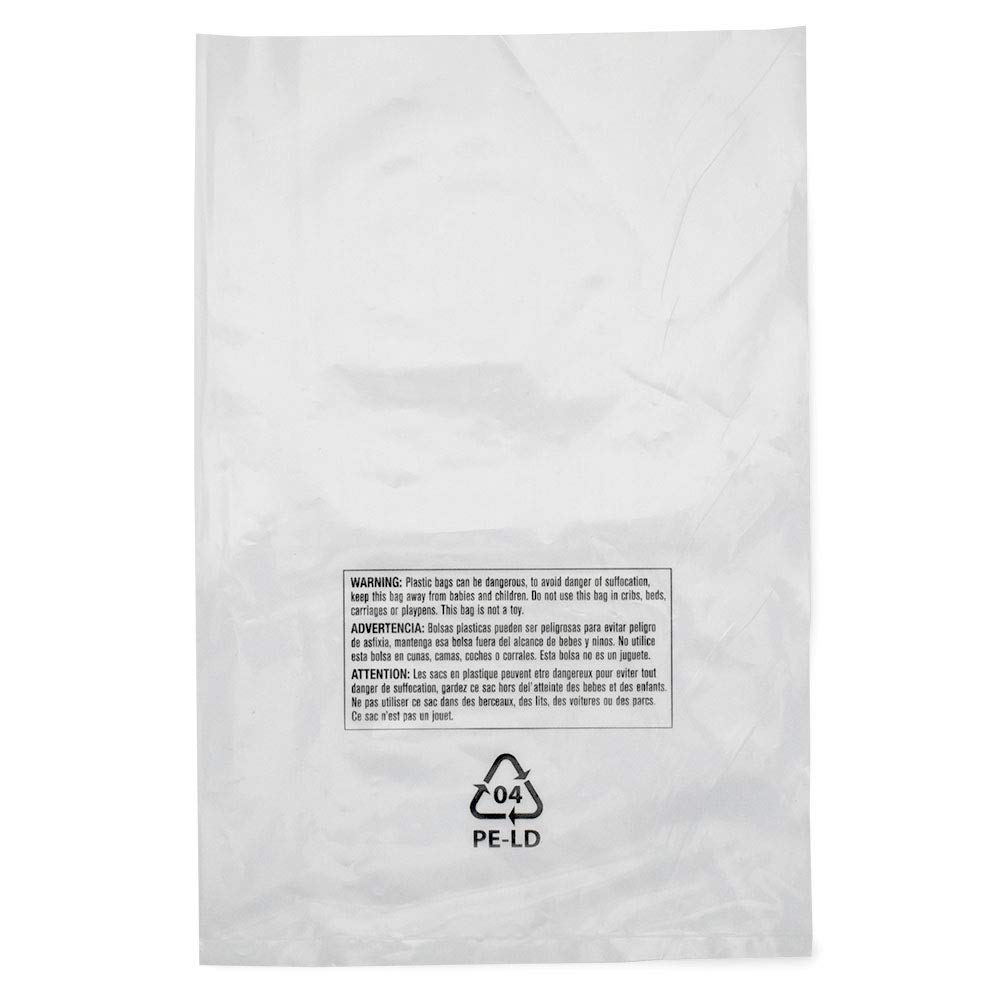 18x24 Inch 2 Mil Thick Layflat Bags with Suffocation Warning - 500 Pack/Case for Food Storage, Packaging & Organization