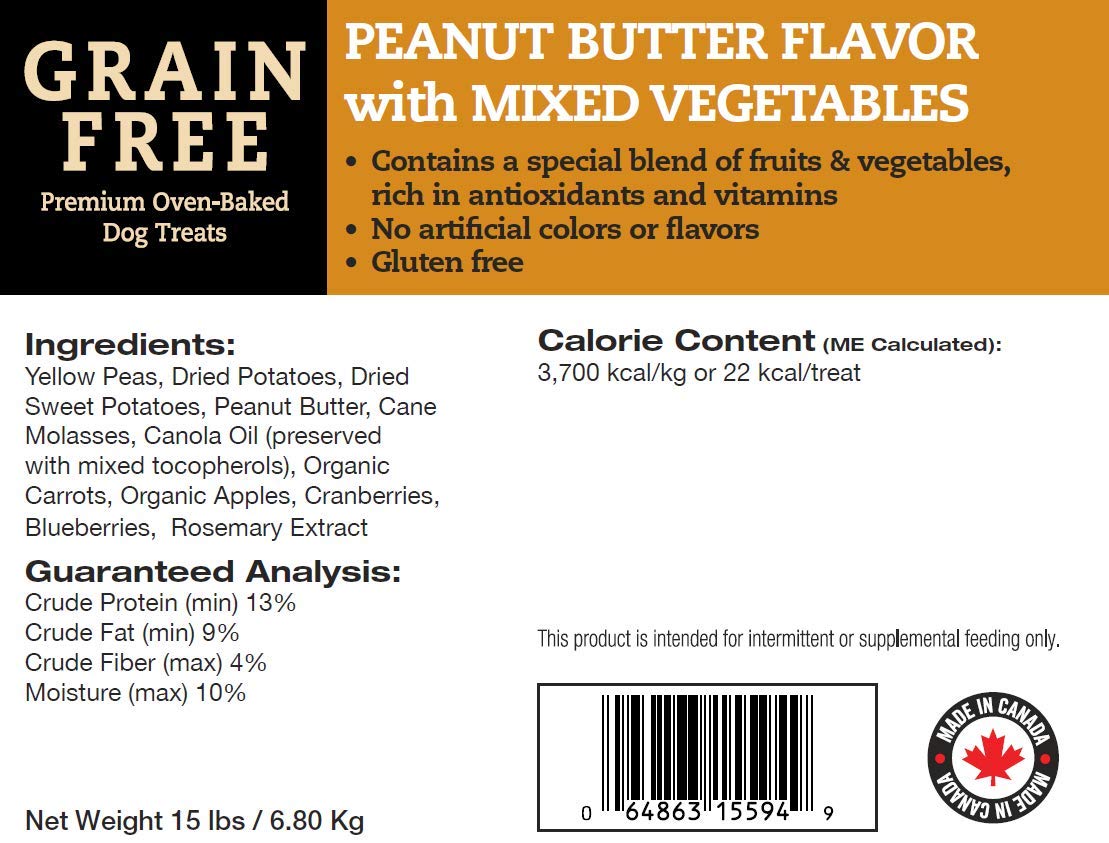 Grain-Free Peanut Butter & Mixed Vegetables Dog Treats - 15 lb Bag | Healthy Natural Snacks for Training, Rewards & Dental Care