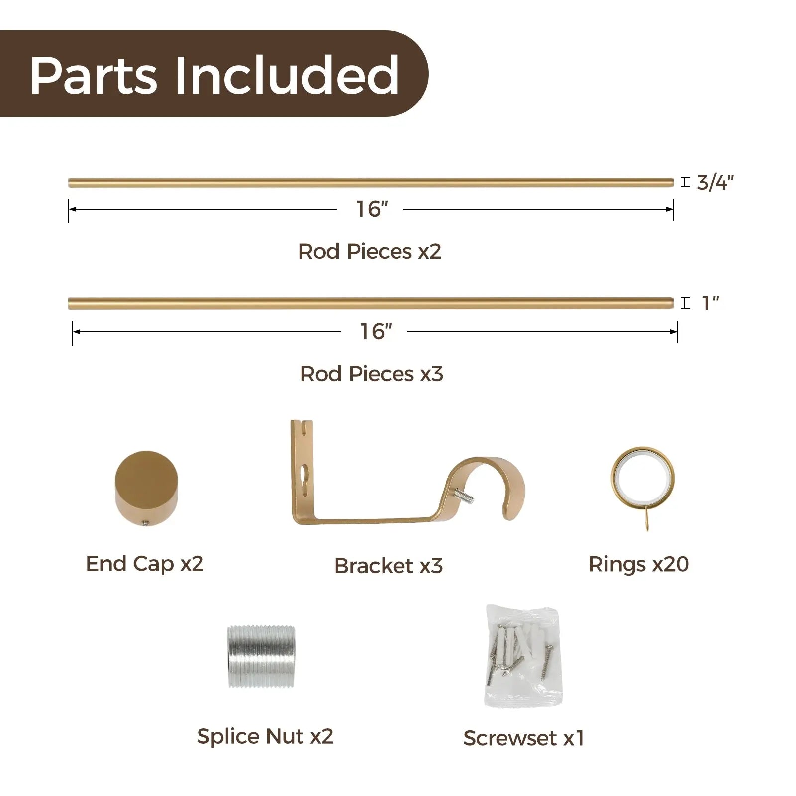 Jaylon Adjustable Curtain Rod with Rings - Extendable Window Drapery Rod for Living Room, Bedroom & Kitchen - Easy Installation for Blackout & Sheer Curtains