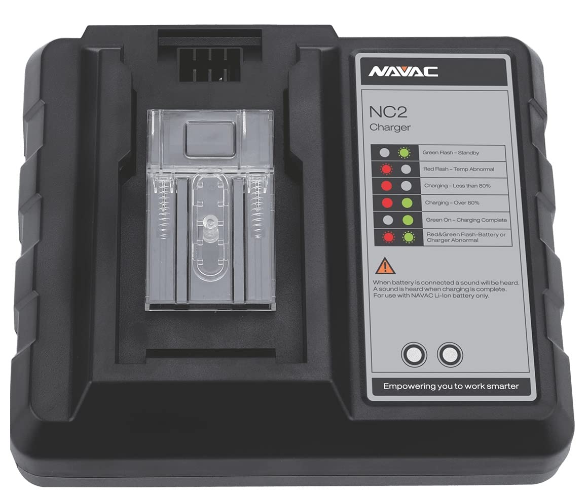 NAVAC NC2 Battery Charger for NB1 & NBP2 Batteries - Compatible with NP2DLM/NP4DLM Cordless Vacuum Pumps | Fast Charging | 2-Year Warranty | Ideal for HVAC Maintenance, Automotive Repair & Home DIY Projects
