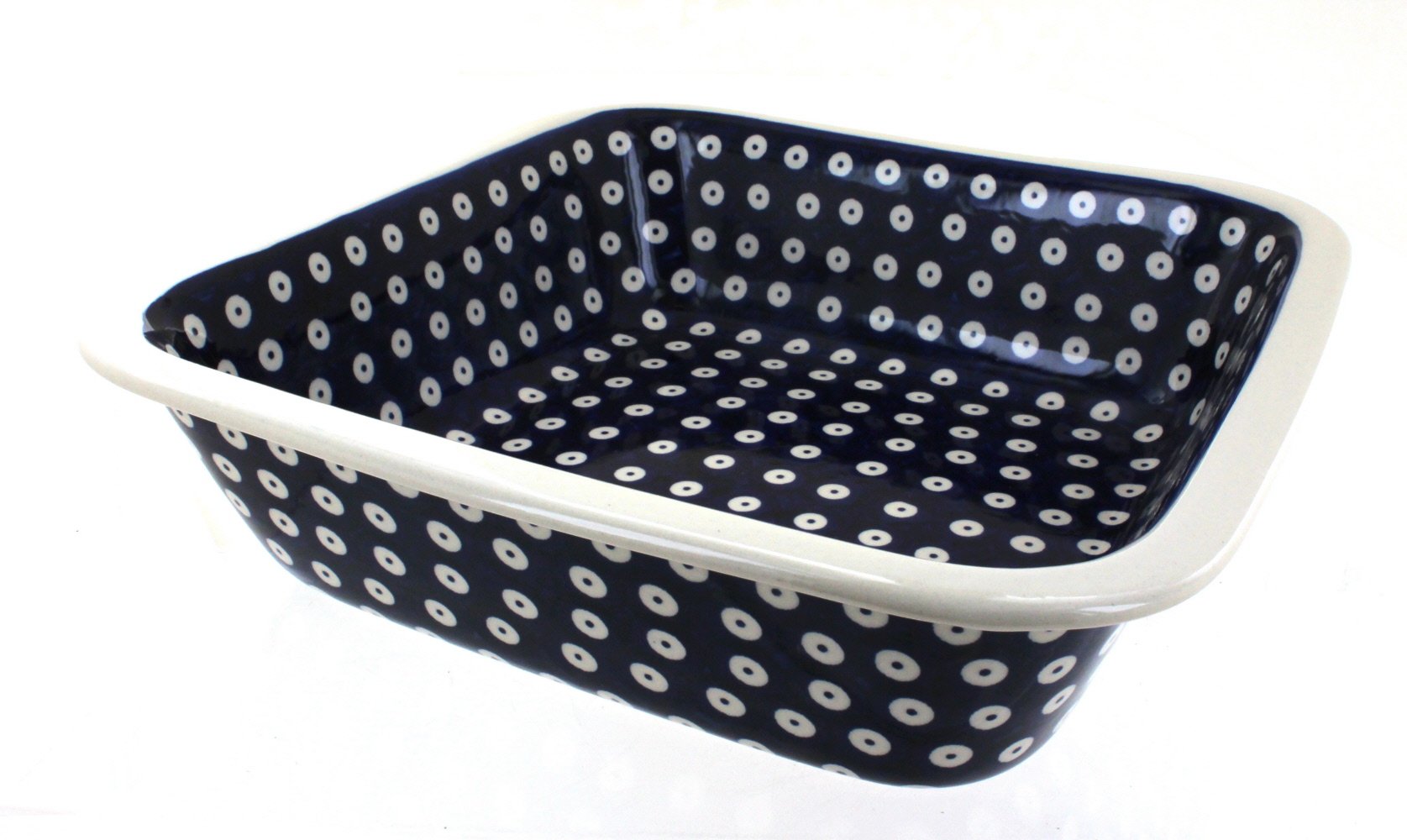 Blue Rose Polish Pottery Dots Large Square Baker - Handmade Ceramic Baking Dish for Casseroles, Pies & Desserts - Perfect for Oven, Microwave & Dishwasher Safe - Elegant Serving Platter for Dinner Parties & Holiday Gatherings