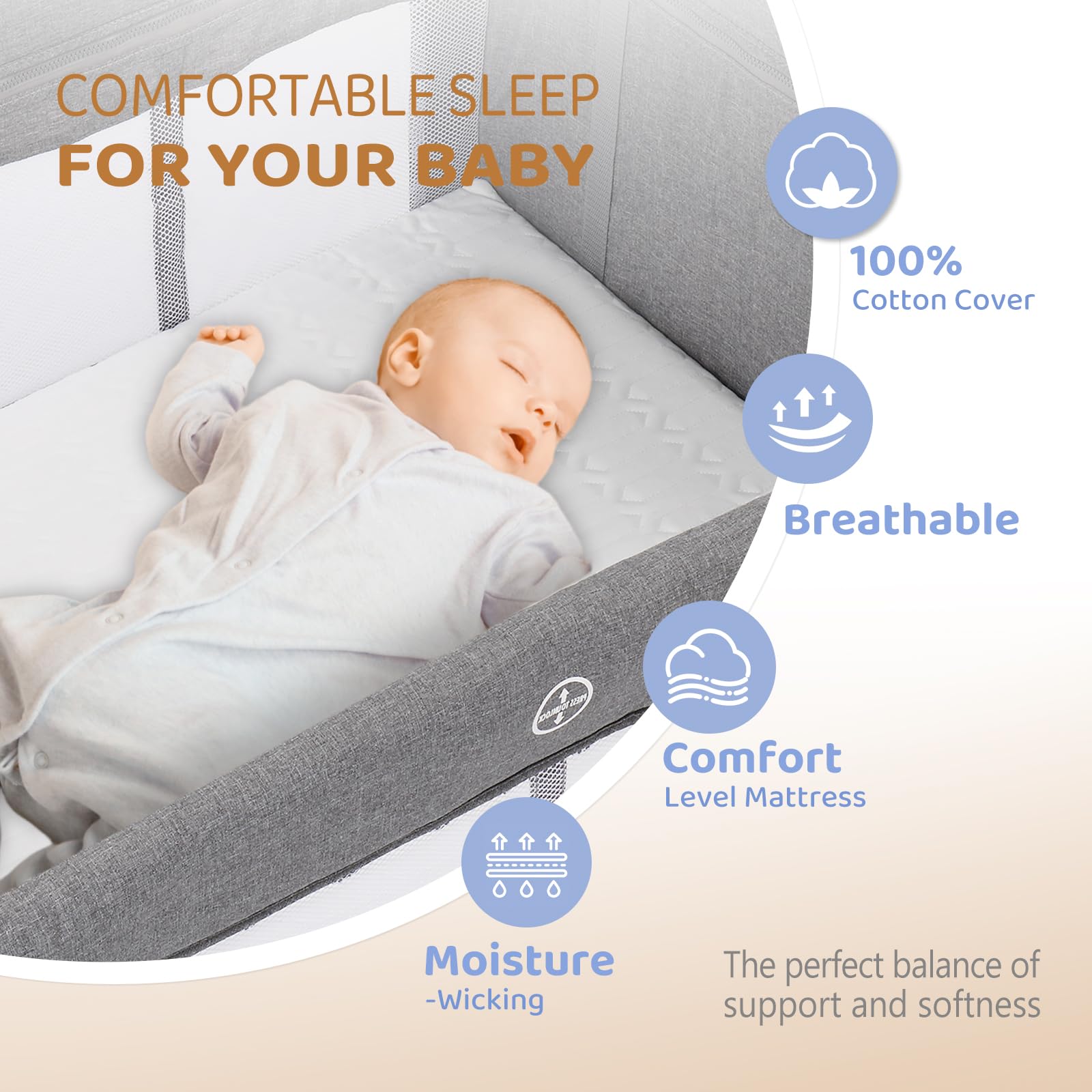 JOYMOR 5-in-1 Baby Bassinet with Changing Table | Portable Crib with Mattress, Sheets & Toy | Wheels & Carry Bag for Nursery, Travel | Perfect for Newborns, Infants, Boys & Girls