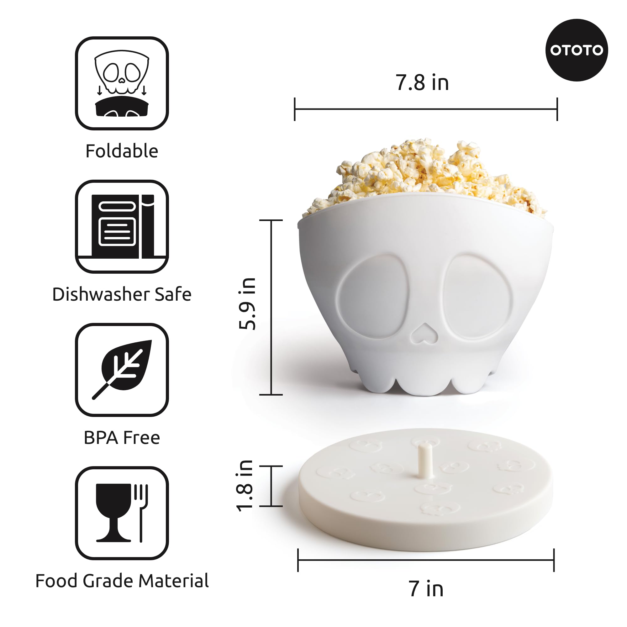 OTOTO Gothic Microwave Popcorn Popper - Scary Halloween Silicone Popcorn Maker with Collapsible Bowl, Perfect for Movie Nights & Spooky Party Decor (White)