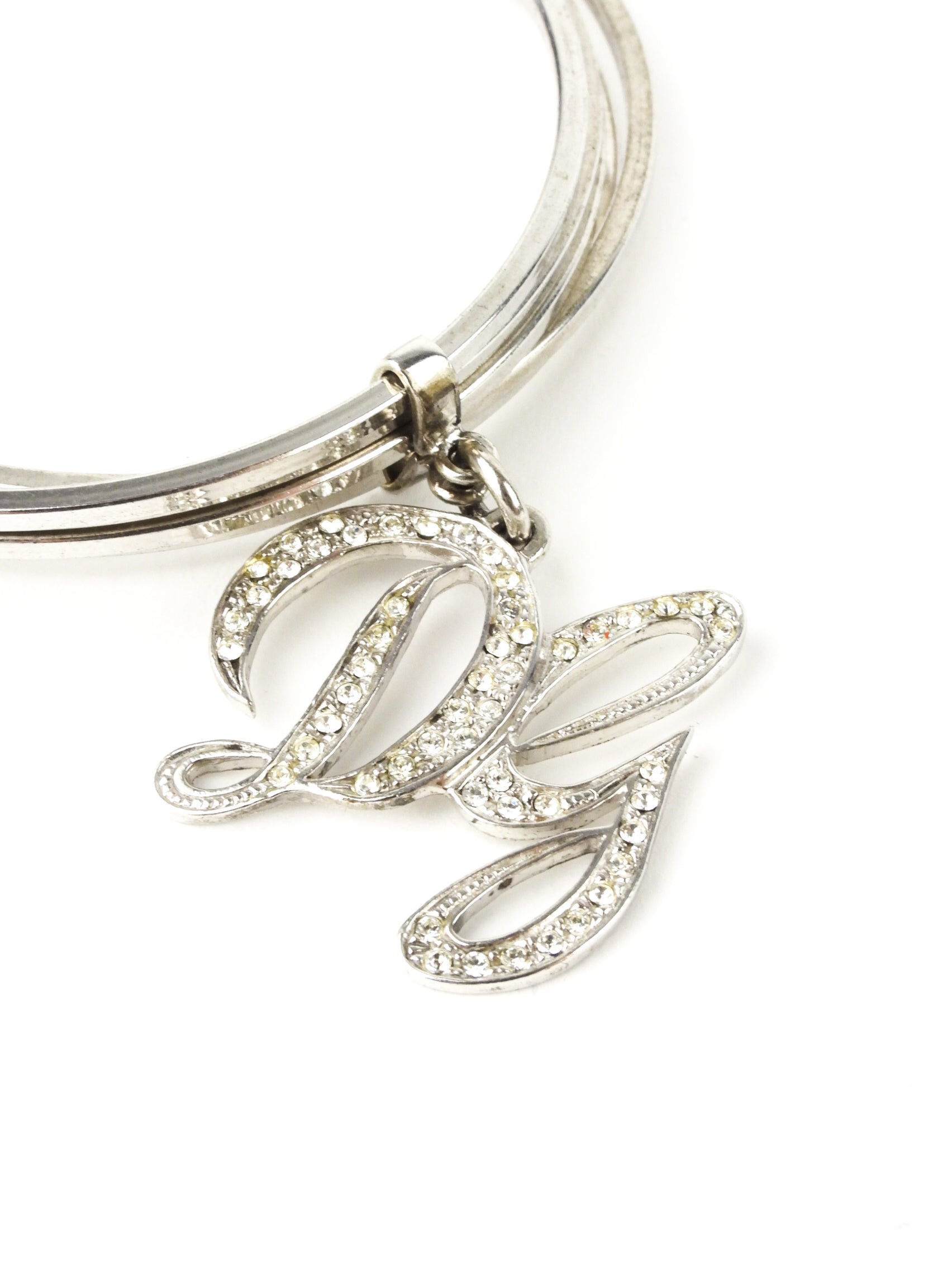 Dolce & Gabbana Crystal Initial Charm Stacked Bangle Bracelet for Women - Elegant Layered Jewelry Gift for Birthday, Anniversary & Special Occasions