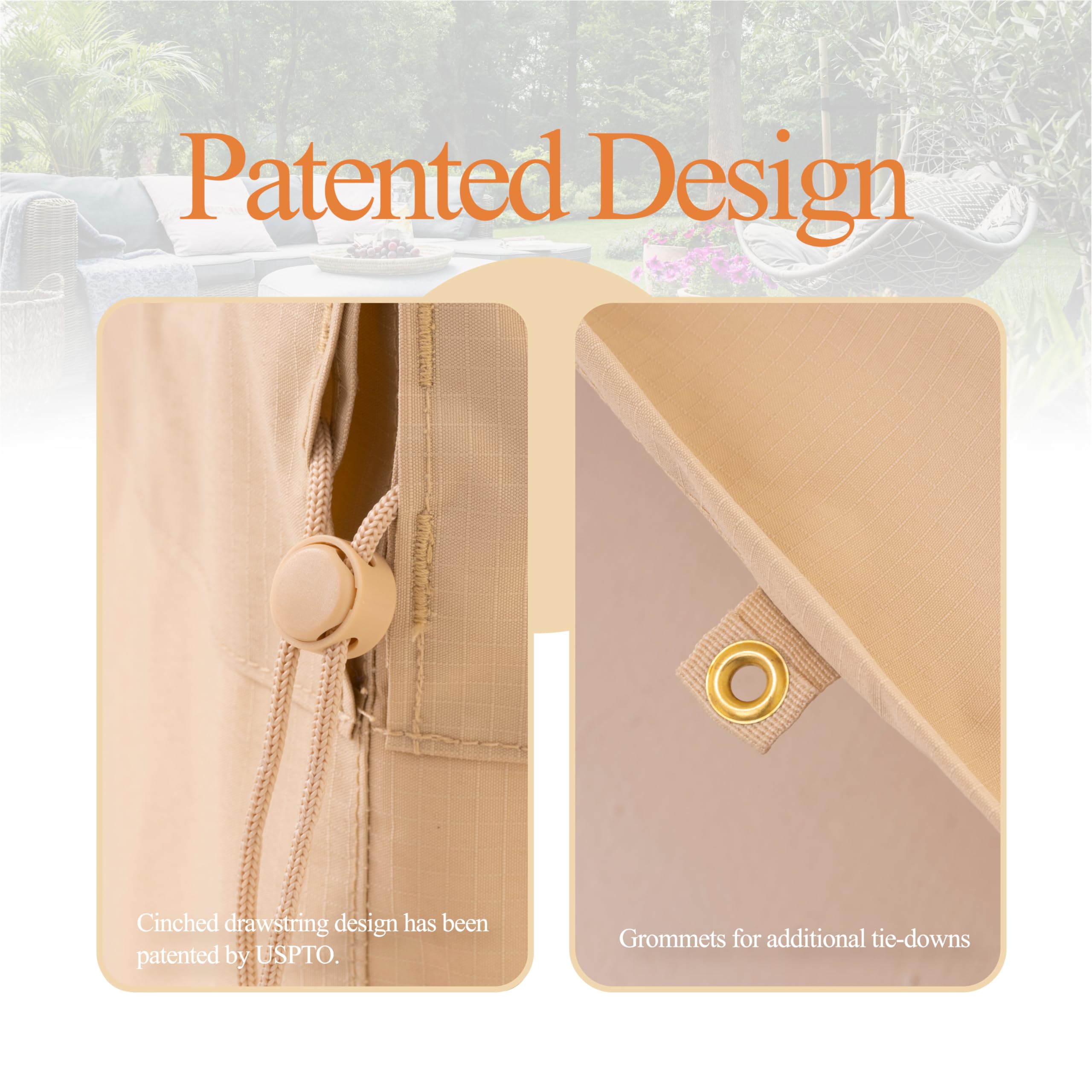 Heavy Duty 3-Seater Patio Sofa Cover - Waterproof, UV Resistant & Windproof Outdoor Furniture Protector - 93x42x42 Inches Beige - Perfect for Garden, Lawn, Porch & Backyard Furniture Protection