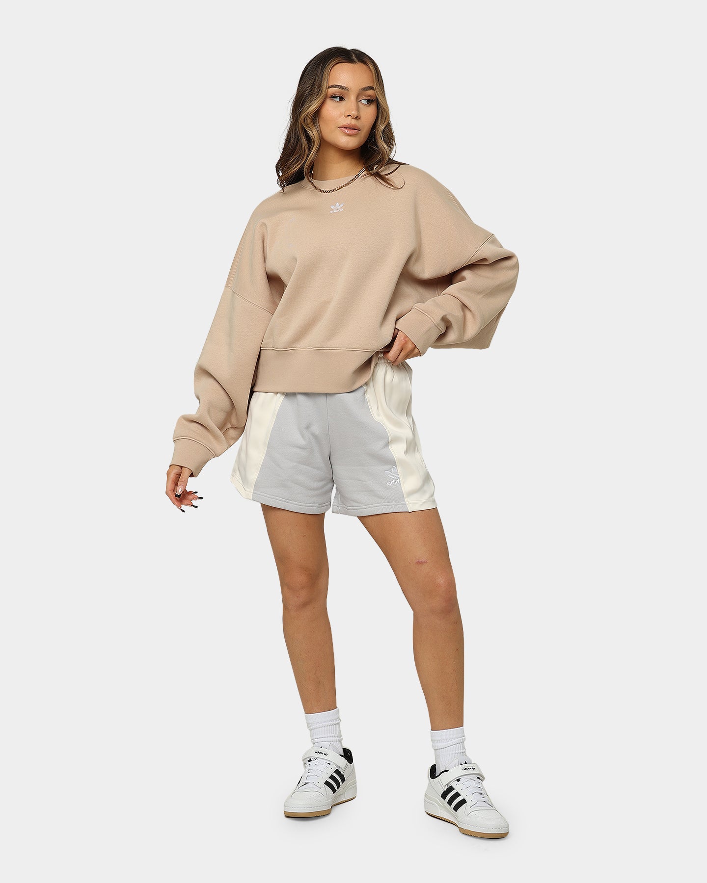 Adidas Women's Adicolor Essential Fleece Crewneck Sweatshirt - Magic Beige | Cozy Casual Wear for Gym, Lounge & Everyday Outfits