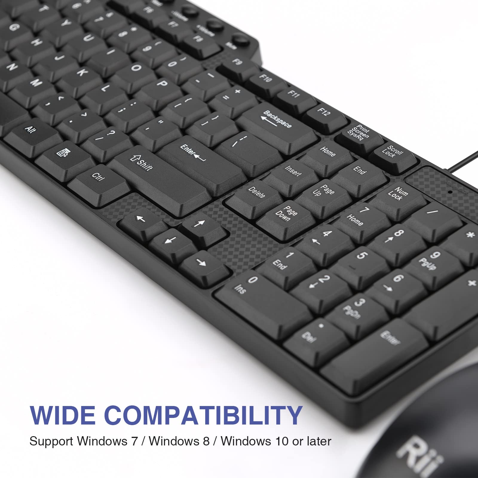 (10 Pack) Rii RK203 Ultra Slim Wired Keyboard and Mouse Combo Set with Number Pad - Full Size USB Keyboard & Mouse for PC, Laptop, Desktop, Windows - Perfect for Office, Gaming & Home Use