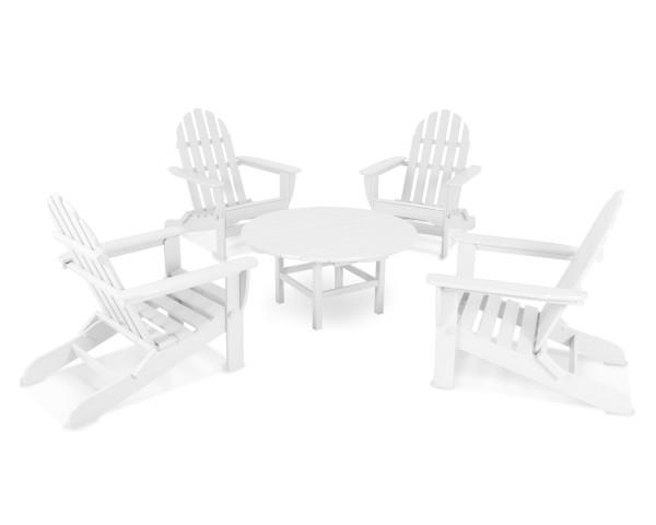 Polywood Classic Folding Adirondack 5-Piece Outdoor Patio Furniture Set - Durable Recycled Plastic Chairs for Garden, Poolside & Backyard Relaxation