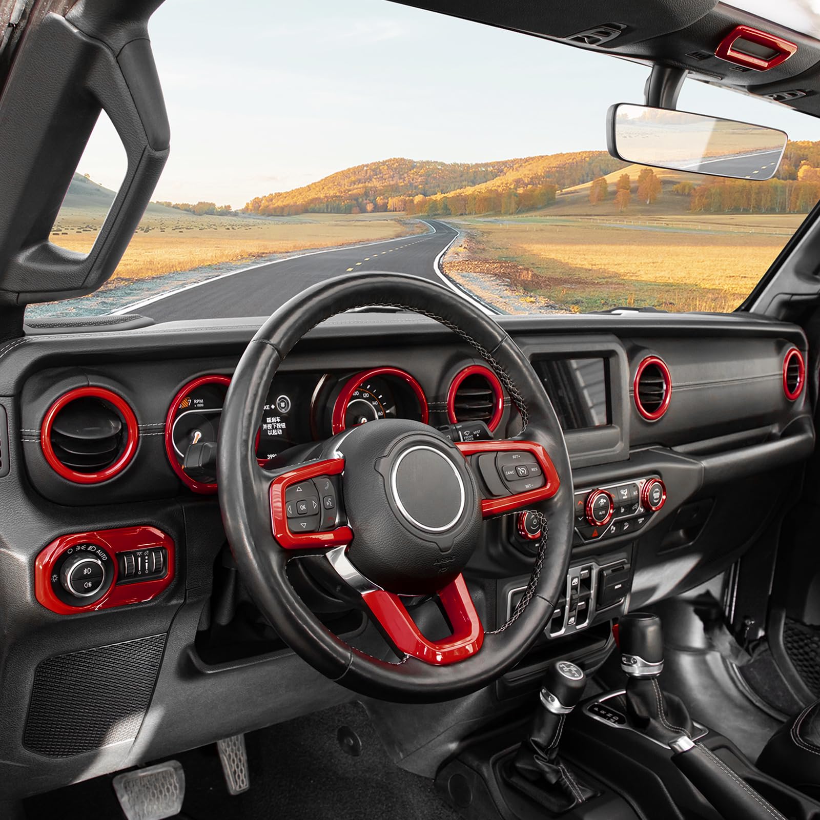 RT-TCZ Red Interior Trim Cover Kit for Jeep Wrangler JL & JLU (2018-2023) - 20pcs AC Vent Rings - Upgrade Your Ride's Style - Perfect for Off-Road Adventures & Custom Car Mods
