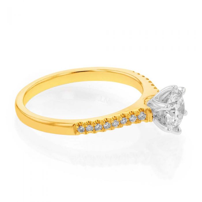 18ct Yellow Gold 3/4 Carat Diamond Solitaire Ring with 0.70ct Center Diamond & 16 Shoulder Diamonds - Perfect for Engagement, Wedding & Anniversary Gifts